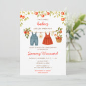 秋の秋アップル服ラインツインズベビーシャワー 招待状 (スタンド正面)