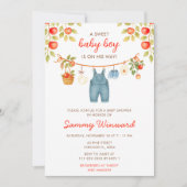 秋の秋アップル服ラインボーイベビーシャワー 招待状 (正面)