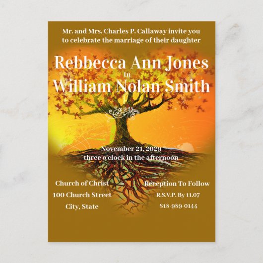 秋の秋アーストーンロマンチック結婚な木 インビテーションポストカード (正面)