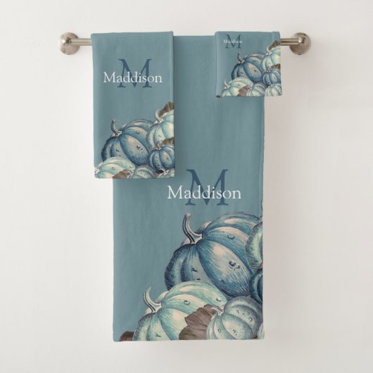 秋の秋ウォーターカラーカボチャ素朴ダスティブルー バスタオルセット (インサイチュ)