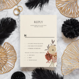 秋の秋エレガントフローラ結婚式RSVP返信カード 招待状