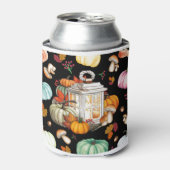 秋の秋カボチャをテーマにした黒缶Koozie クール 缶クーラー (缶正面)