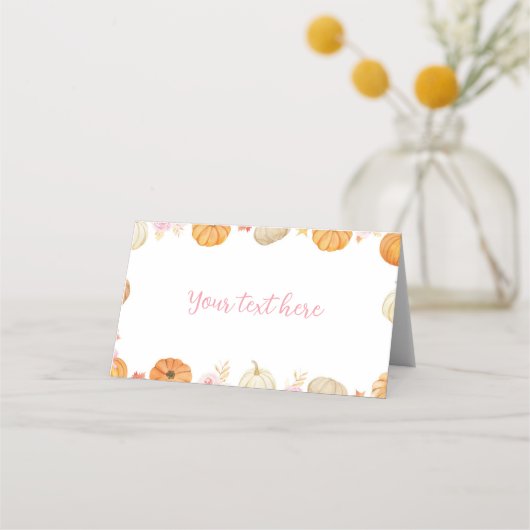 秋の秋カボチャ女の子誕生日フードテント プレイスカード (正面)
