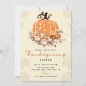 秋の秋カボチャ感謝祭ディナーパーティー 招待状 (正面)