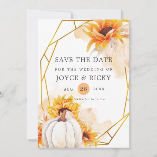 秋の秋カボチャ日付の結婚保存 招待状 (正面)