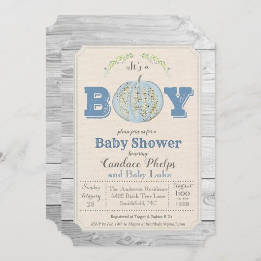 秋の秋カボチャ男の子のベビーシャワーの招待状 招待状 (正面/裏面)