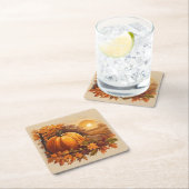 秋の秋サンセットシーンとカボチャ スクエアペーパーコースター (インサイチュ)