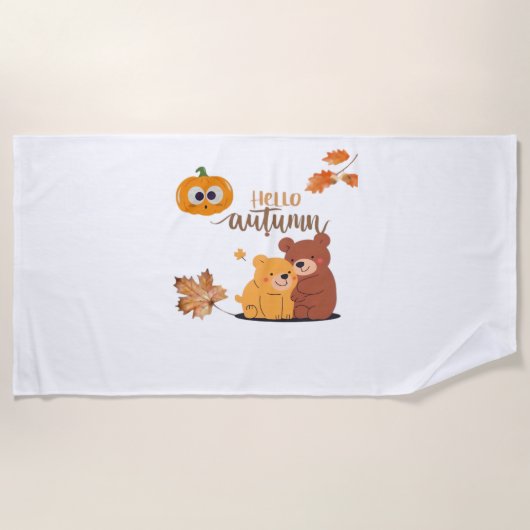 秋の秋シャツ、感謝祭シャツ、秋かぼちゃ ビーチタオル (正面)