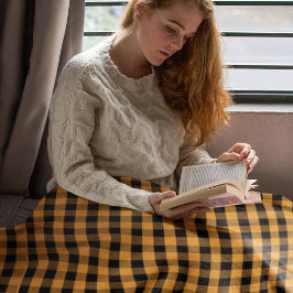 秋の秋シンプルオレンジバッファローチェック フリースブランケット