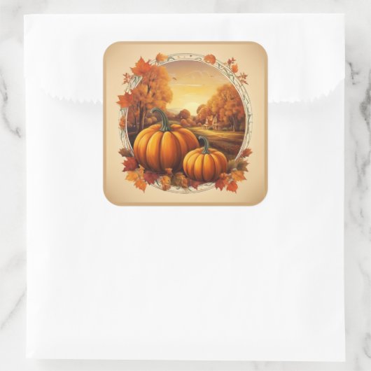 秋の秋シーズンのカボチャとランドスケープのモチーフ スクエアシール (バッグ)
