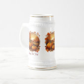 秋の秋シーズンのカボチャとランドスケープのモチーフ ビールジョッキ (正面左)
