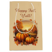 秋の秋シーズンのカボチャとランドスケープのモチーフ ミディアムペーパーバッグ (正面)