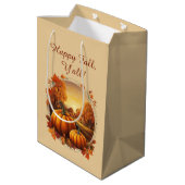 秋の秋シーズンのカボチャとランドスケープのモチーフ ミディアムペーパーバッグ (裏面アングル)