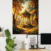 秋の秋シーンとガゼボ ポスター (ホームオフィス)