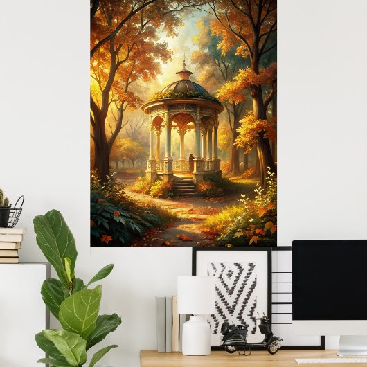 秋の秋シーンとガゼボ ポスター (ホームオフィス)