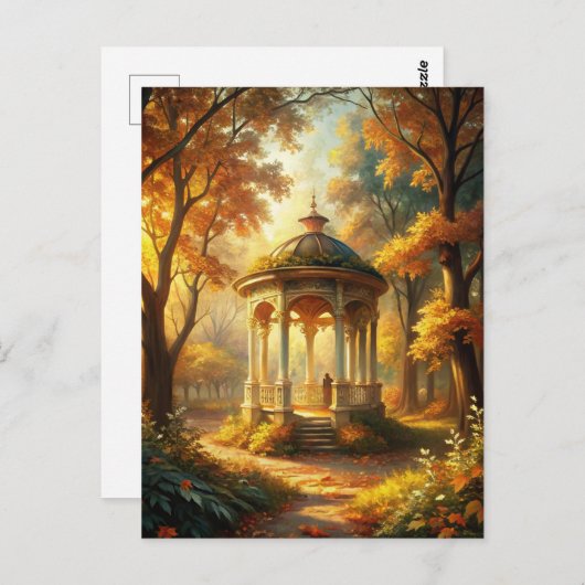 秋の秋シーンとガゼボ ポストカード (正面/裏面)