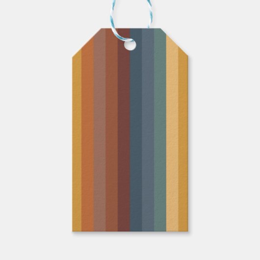 秋の秋ストライプティール（緑がかった色）ブルーブラウンタン ギフトタグ (正面)