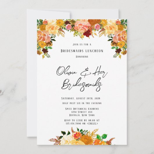 秋の秋スパイススパイスピーニーブリデスメイドランチョン 招待状 (正面)