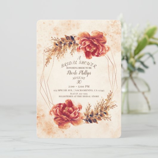 秋の秋スパイスフローラウォーターカラーブライダルシャワー 招待状 (スタンド正面)
