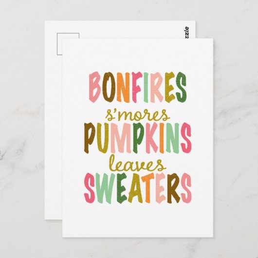 秋の秋タイポグラフィボンファイスパンプキンズセーター ポストカード (正面/裏面)