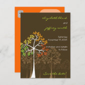 秋の秋ツリーウッドランドウェディング日付を保存 案内ポストカード (正面/裏面)