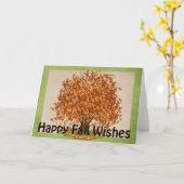 秋の秋ツリー幸せ秋ウィッシュグリーティングカード カード (黄色い花)