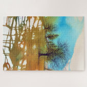 秋の秋ツリー抽象芸術インクウォーターカラー ジグソーパズル (横)