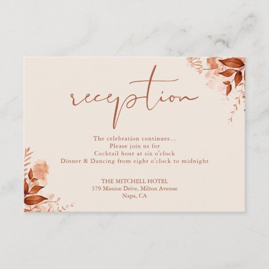 秋の秋テラコッタ素朴ウェディングレセプション エンクロージャーカード (正面)