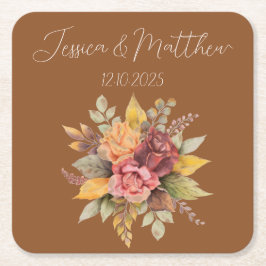 秋の秋テラコッタ素朴ウォーター結婚カラー スクエアペーパーコースター