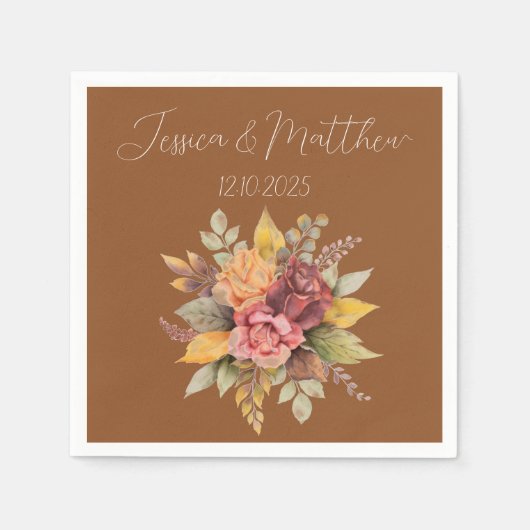 秋の秋テラコッタ素朴ウォーター結婚カラー スタンダードカクテルナプキン (正面)