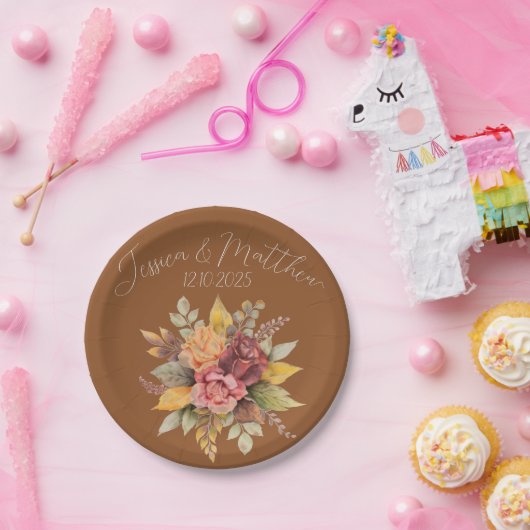 秋の秋テラコッタ素朴ウォーター結婚カラー ペーパープレート (パーティー)