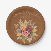 秋の秋テラコッタ素朴ウォーター結婚カラー ペーパープレート (正面)