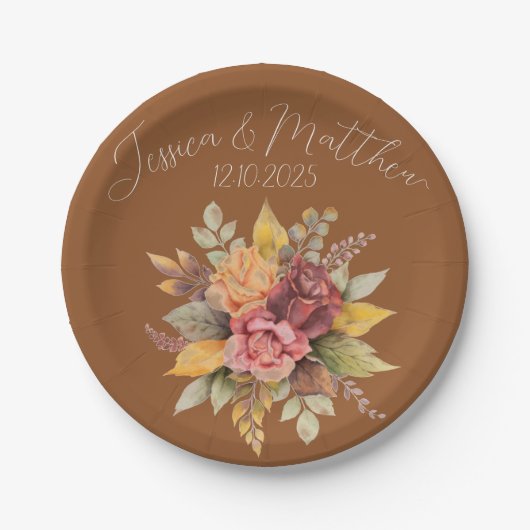 秋の秋テラコッタ素朴ウォーター結婚カラー ペーパープレート (正面)