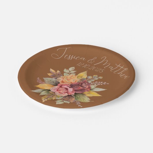 秋の秋テラコッタ素朴ウォーター結婚カラー ペーパープレート (アングル)