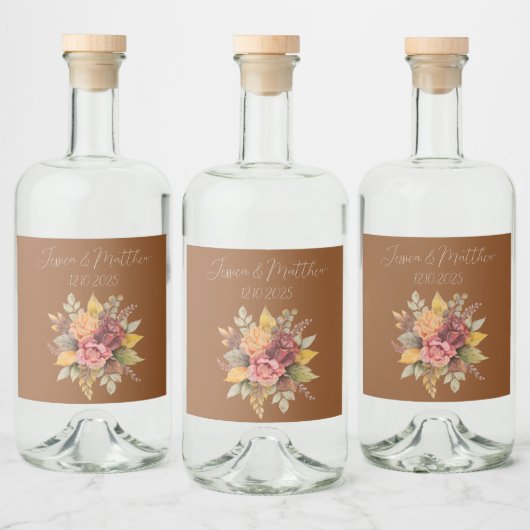 秋の秋テラコッタ素朴ウォーター結婚カラー リキュールボトルラベル (ボトル)