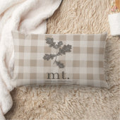 秋の秋トープの格子模様モダンの葉モノグラム ランバークッション (ブランケット)