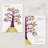 秋の秋ハートツリーカービングウェディングRSVPカード エンクロージャーカード (正面/裏面)