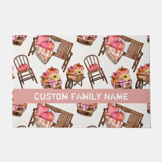 秋の秋ピンクパンプキンドアマット ドアマット (正面)