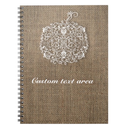 秋の秋フィリグリーパンプキン&バーラップノートブック ノートブック (正面)