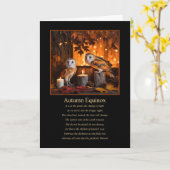 秋の秋フクロウとロウソクのある彼岸マボン カード (黄色い花)