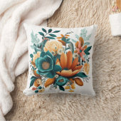 秋の秋フラワーズボヘミアンティール(緑がかった色)オレンジ クッション (ブランケット)