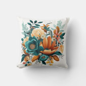 秋の秋フラワーズボヘミアンティール(緑がかった色)オレンジ クッション (正面)