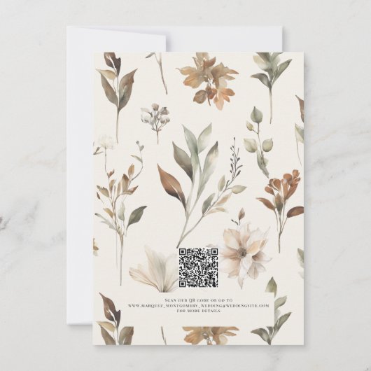 秋の秋フローラの葉にミュート結婚の詳細 招待状 (裏面)