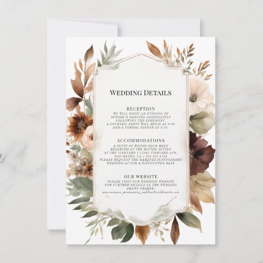 秋の秋フローラの葉にミュート結婚の詳細 招待状 (正面)
