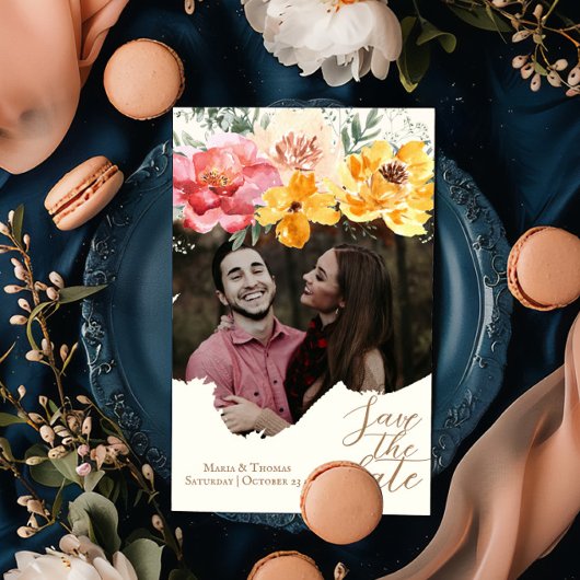 秋の秋フローラエレガントな結婚式の日付を保存 セーブザデート