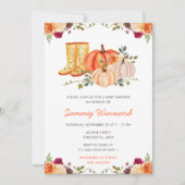 秋の秋フローラカボチャのブーツベビーシャワー 招待状 (正面)