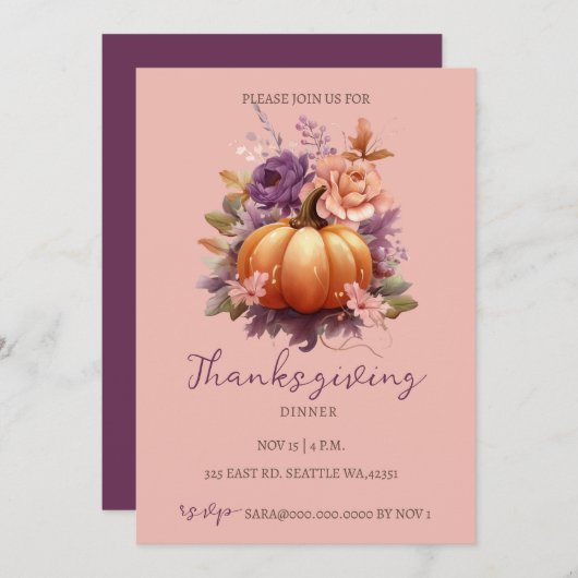 秋の秋フローラカボチャンスサンクスディナー 招待状 (正面/裏面)