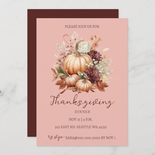 秋の秋フローラカボチャンスサンクスディナー 招待状 (正面/裏面)