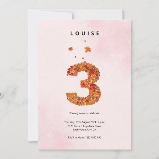 秋の秋フローラガーデン3rd誕生日の美学 招待状 (正面)