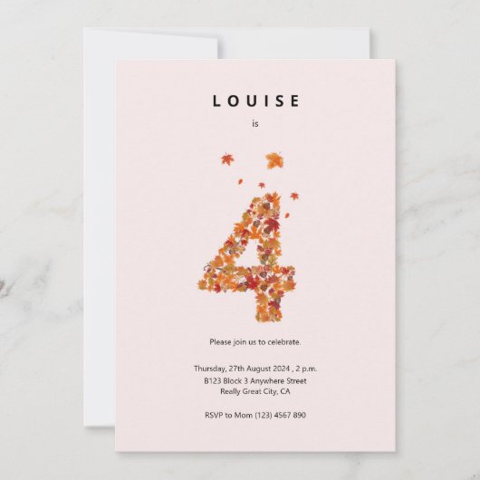 秋の秋フローラガーデン4th誕生日の美学 招待状 (正面)